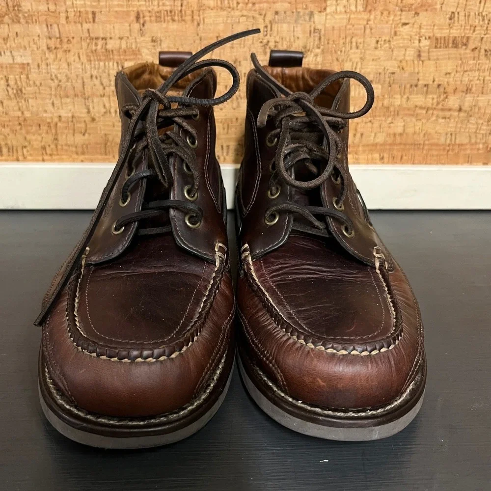 LL Bean Men Dark Brown Leather‎ Lace Up Chukka Boots Made in El Salvador Size 11